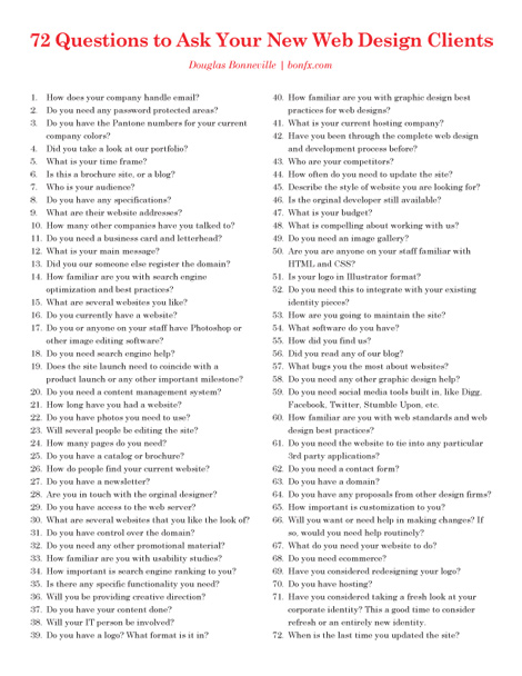 72 Questions to Ask Your New Web Design Clients
