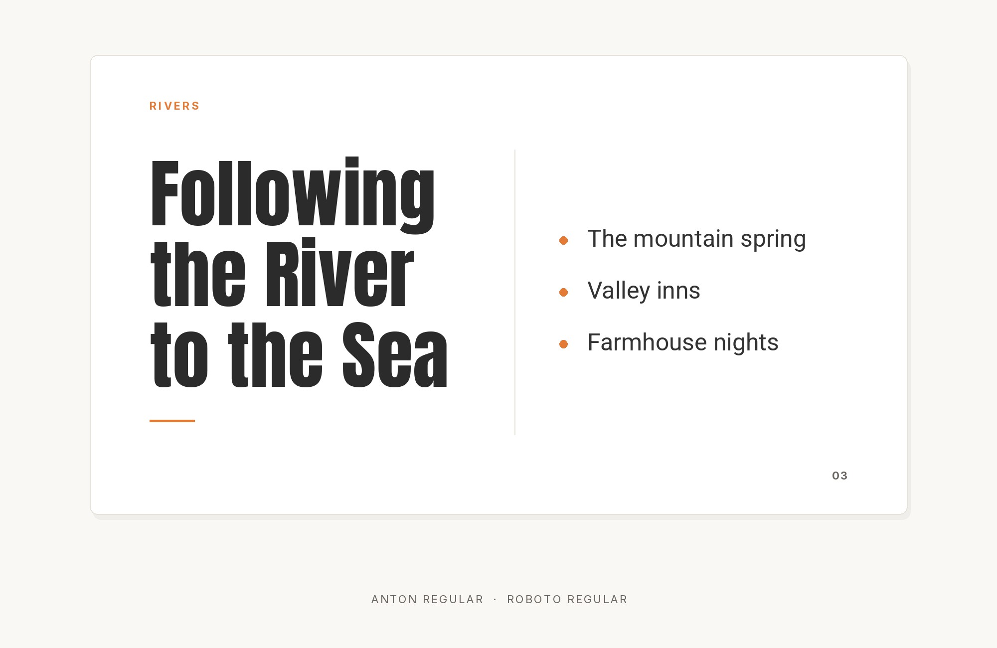 Anton and Roboto font pairing: Anton headline with Roboto body text