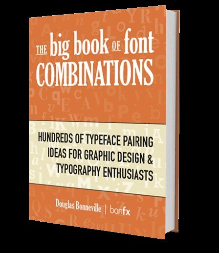 3D mockup of The Big Book of Font Combinations showing orange cover with typography