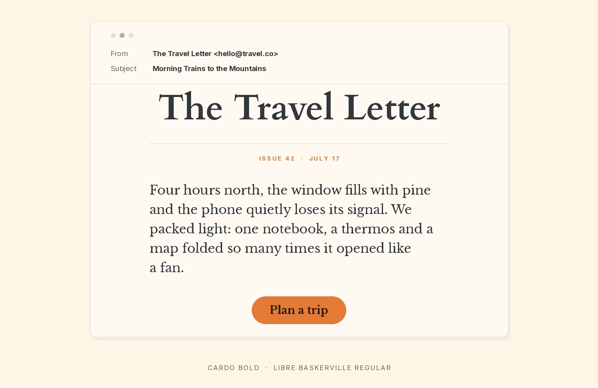 Cardo and Libre Baskerville font pairing: Cardo headline with Libre Baskerville body text