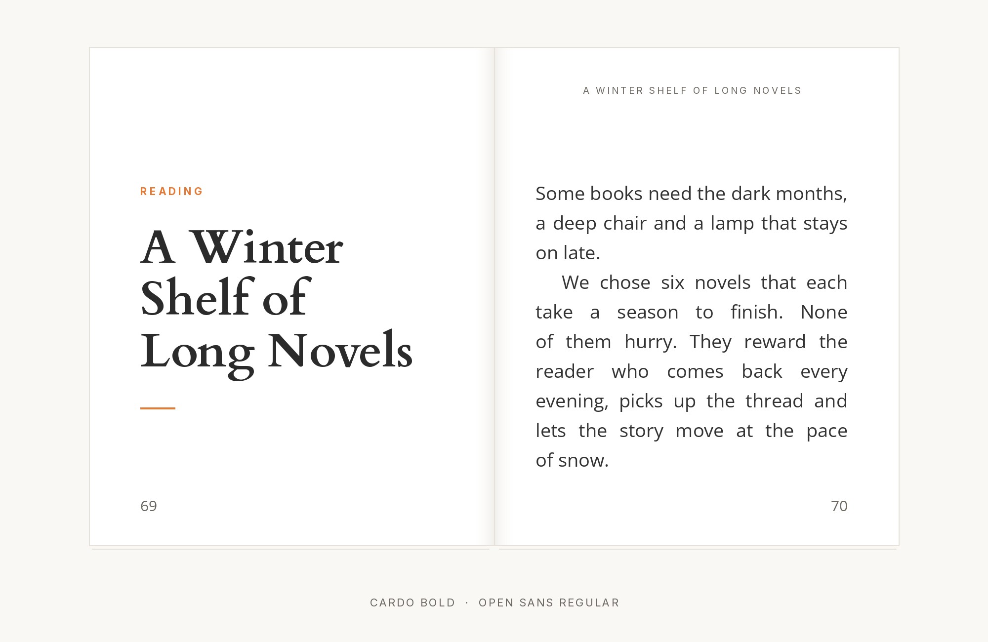 Cardo and Open Sans font pairing: Cardo headline with Open Sans body text