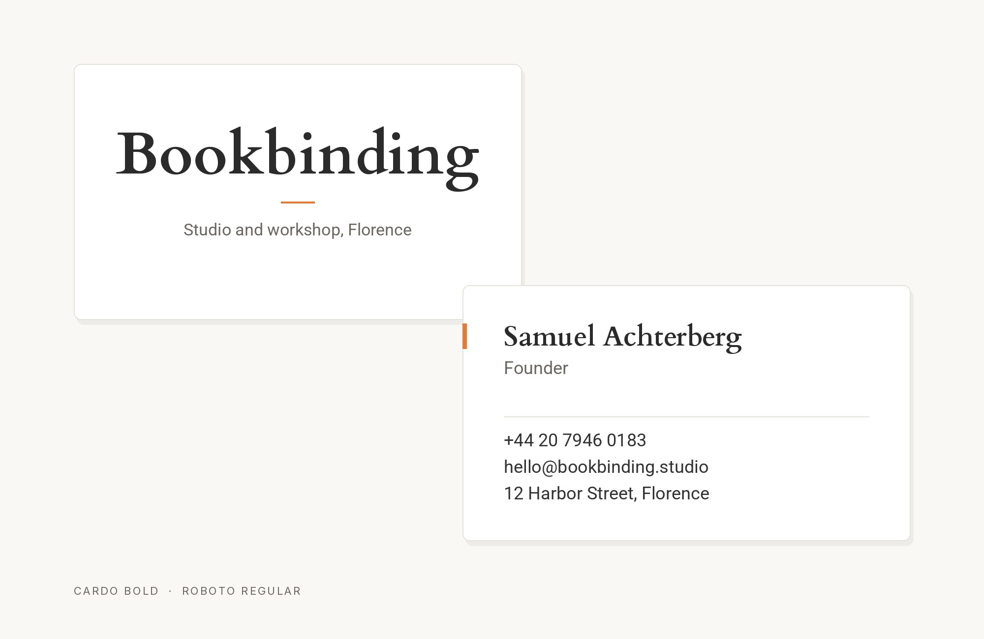 Cardo and Roboto font pairing: Cardo headline with Roboto body text