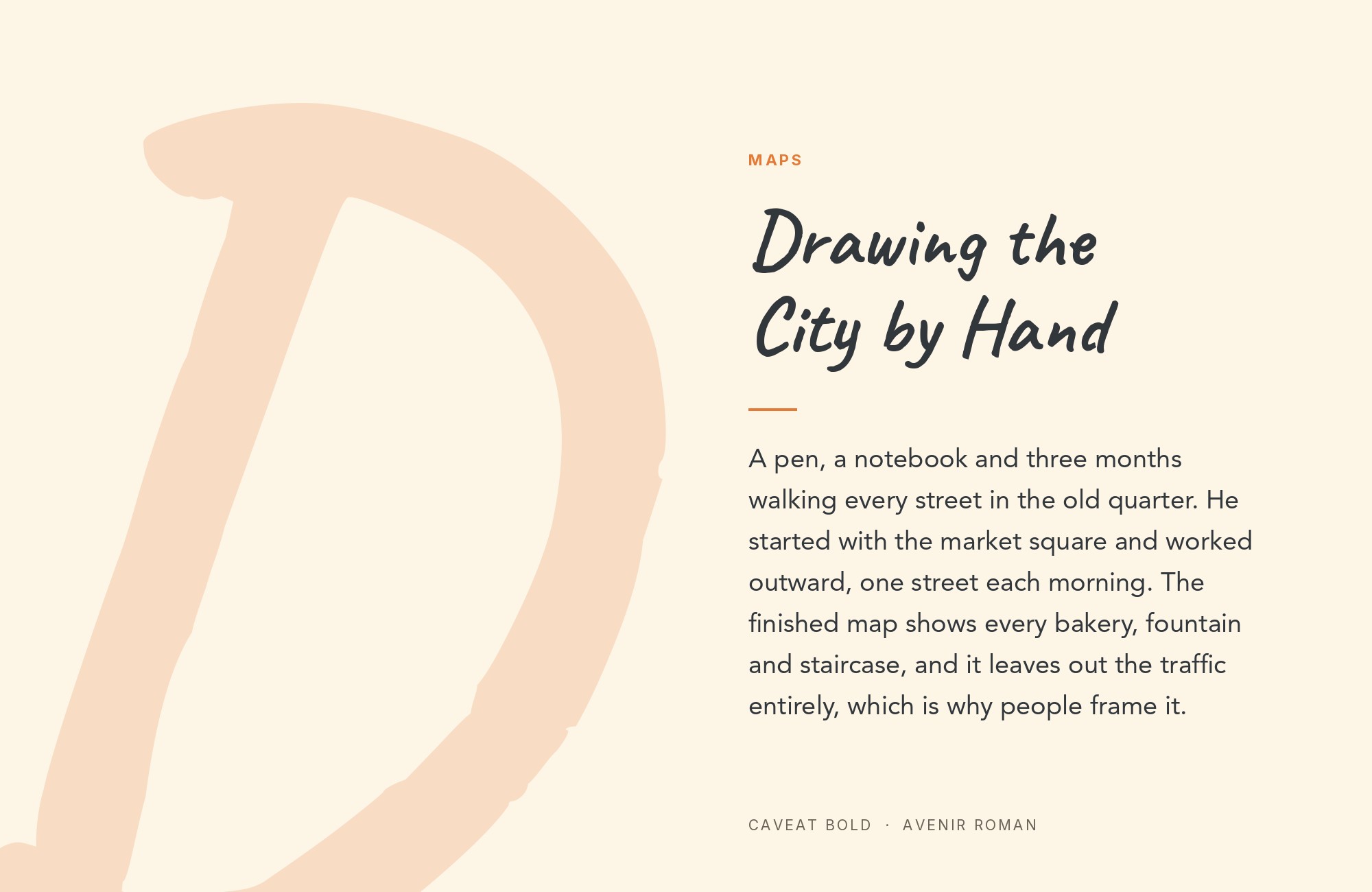 Caveat and Avenir font pairing: Caveat headline with Avenir body text