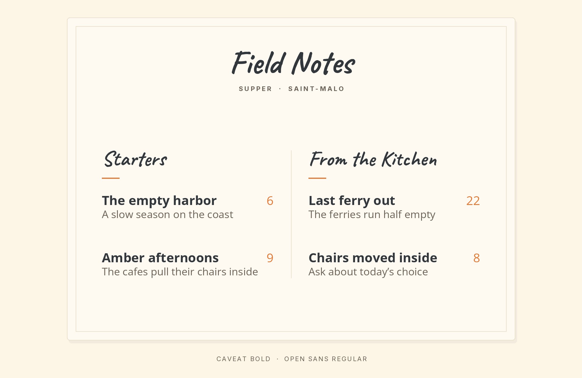 Caveat and Open Sans font pairing: Caveat headline with Open Sans body text