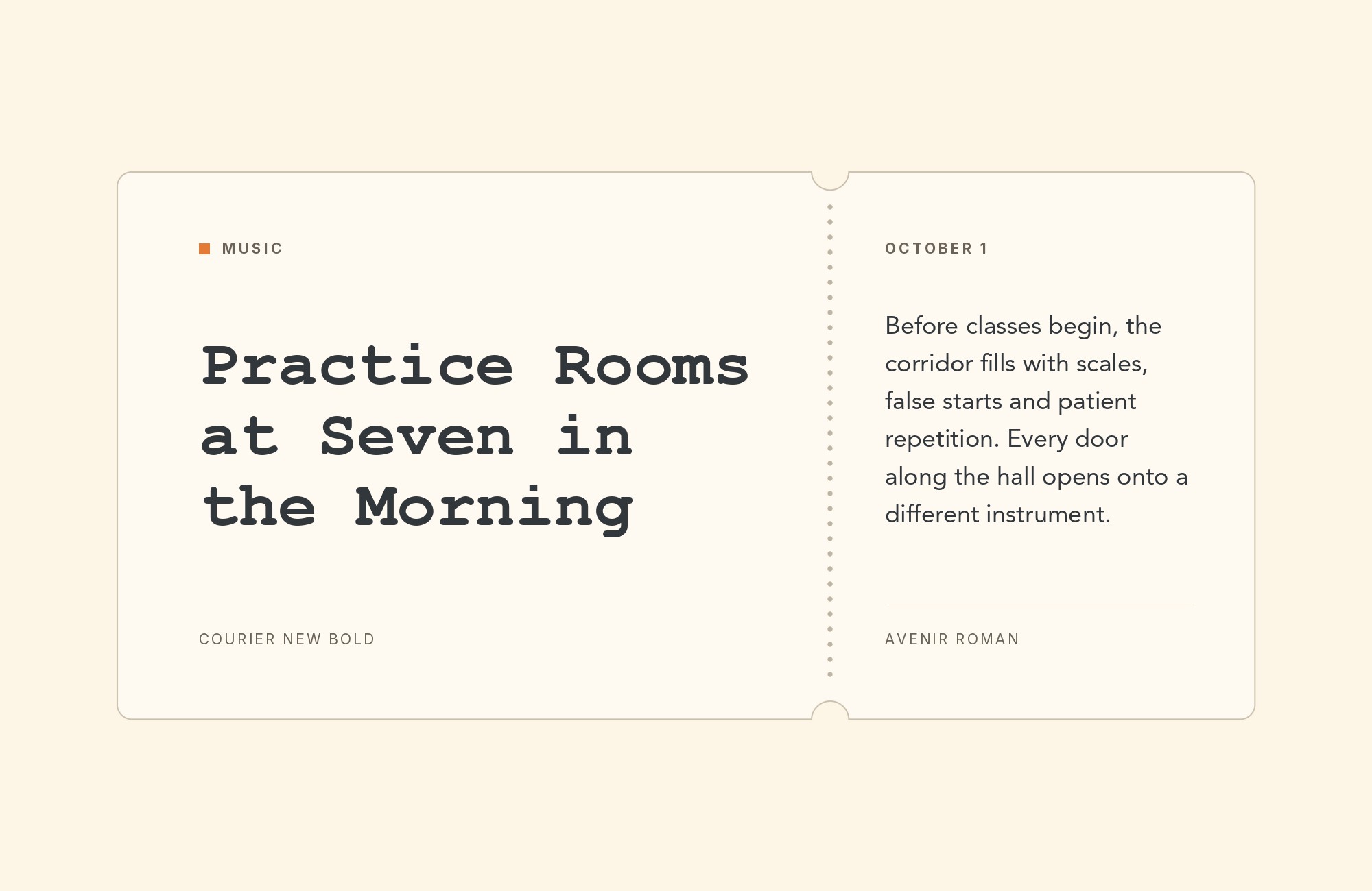 Courier New and Avenir font pairing: Courier New headline with Avenir body text