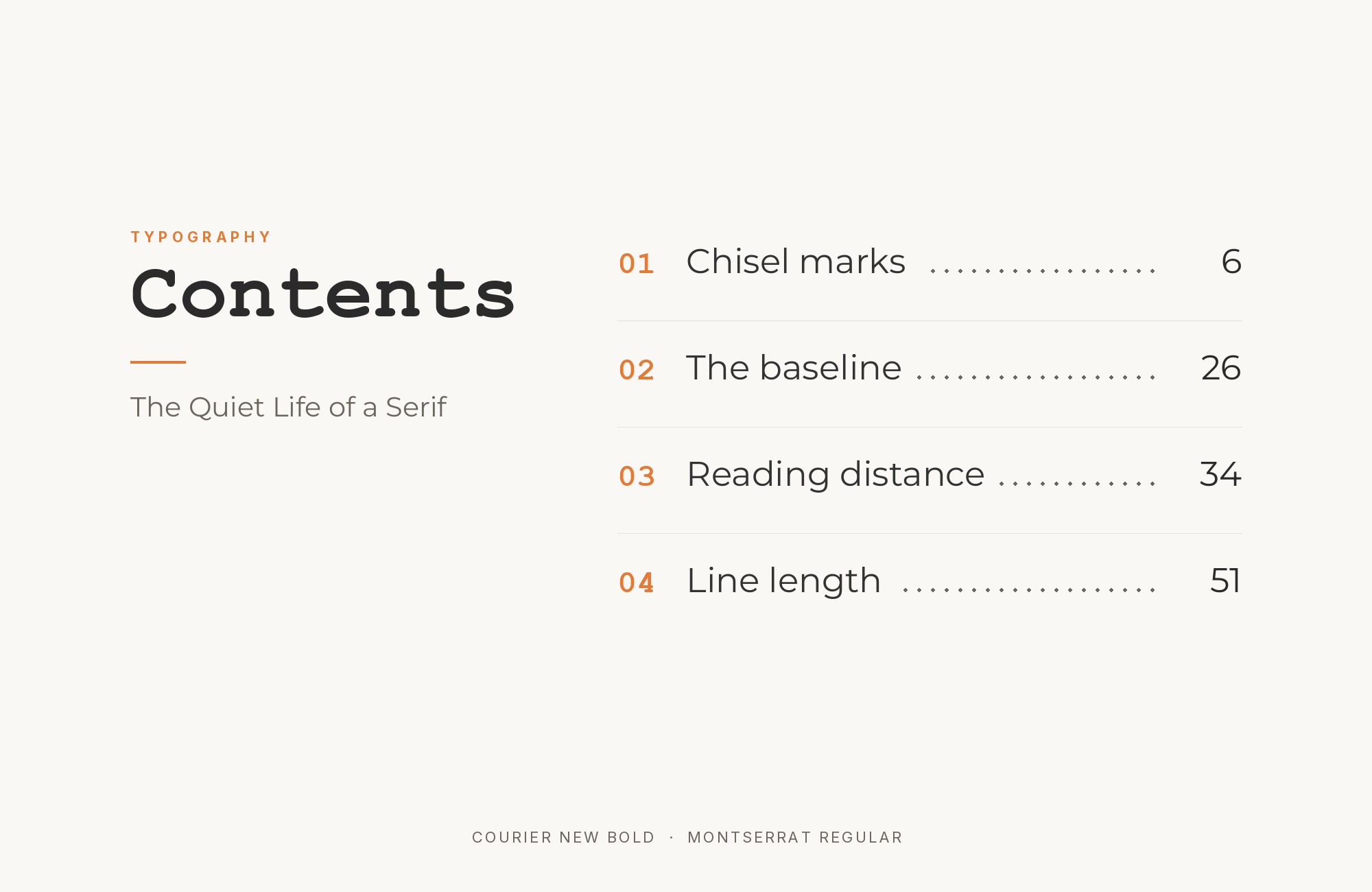 Courier New and Montserrat font pairing: Courier New headline with Montserrat body text