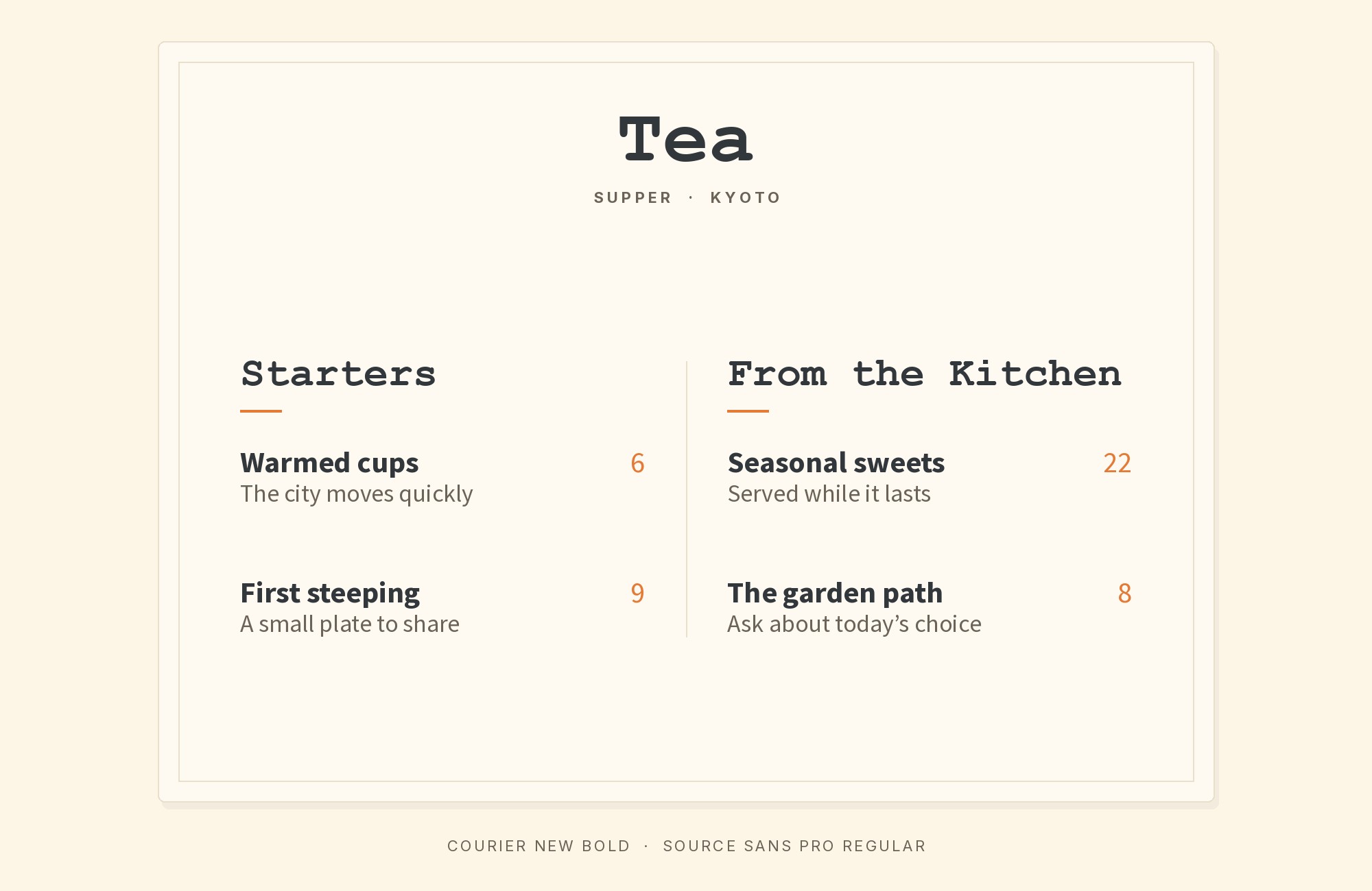 Courier New and Source Sans Pro font pairing: Courier New headline with Source Sans Pro body text