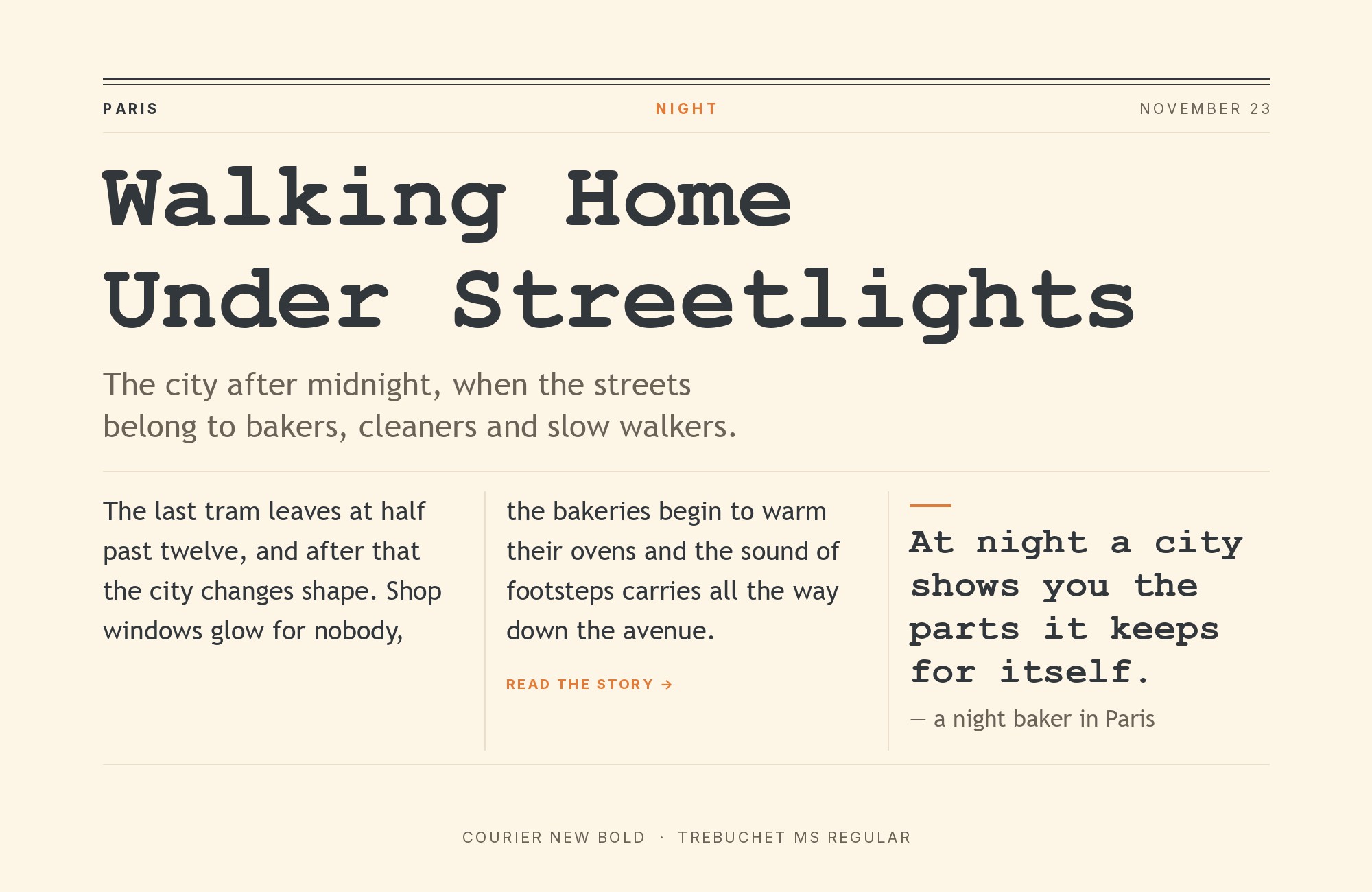 Courier New and Trebuchet MS font pairing: Courier New headline with Trebuchet MS body text