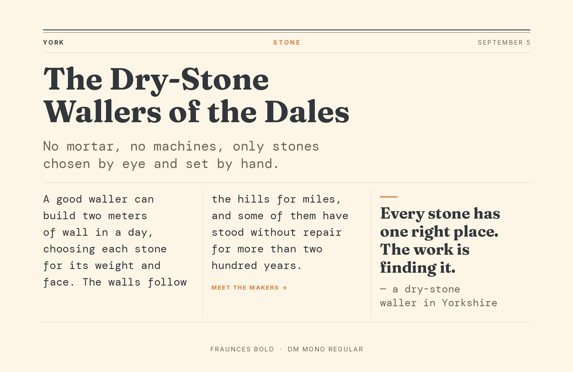 Fraunces and DM Mono font pairing: Fraunces headline with DM Mono body text
