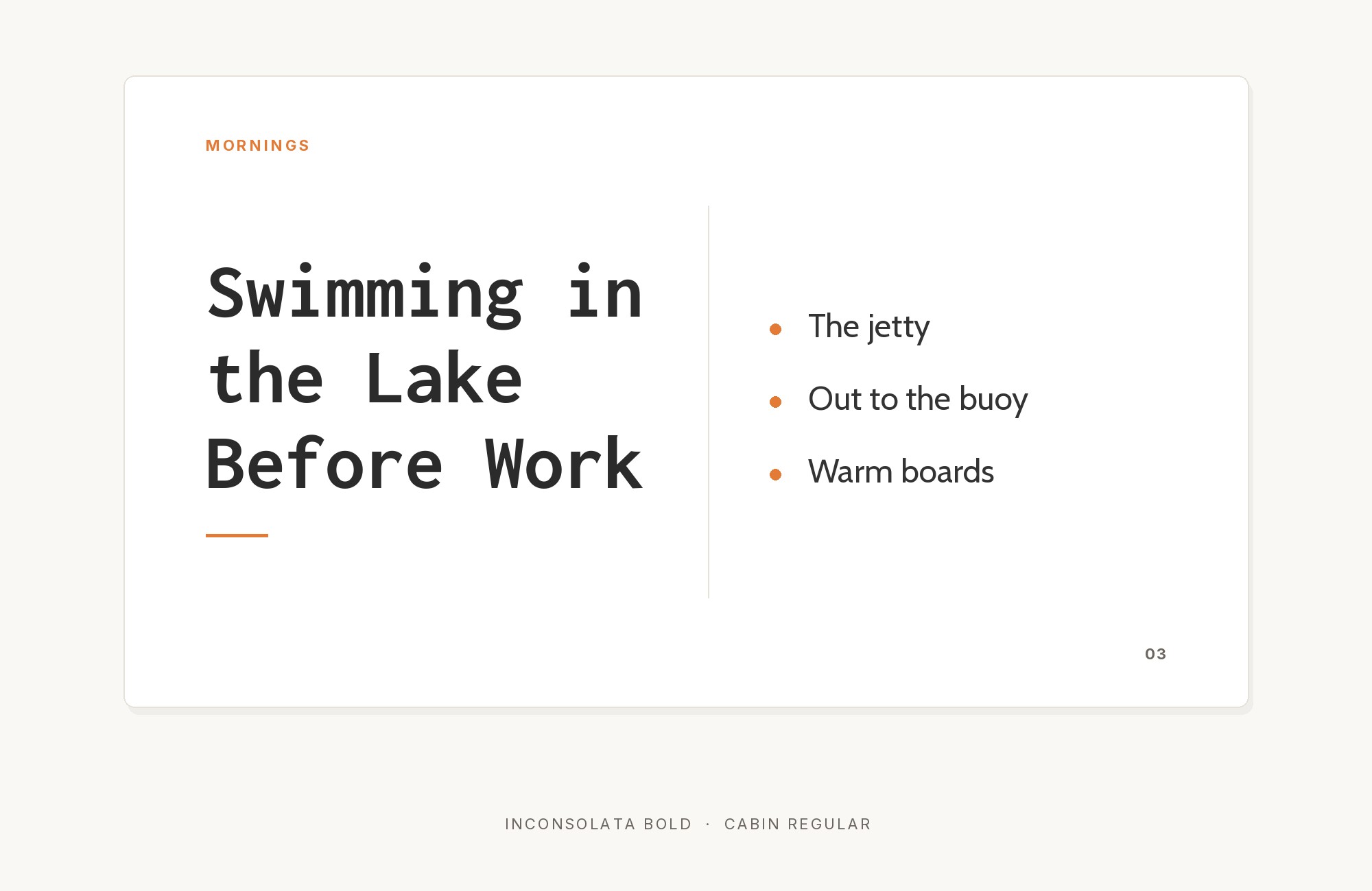 Inconsolata and Cabin font pairing: Inconsolata headline with Cabin body text
