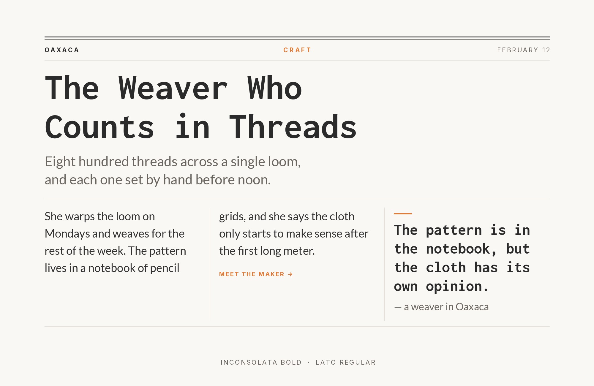 Inconsolata and Lato font pairing: Inconsolata headline with Lato body text