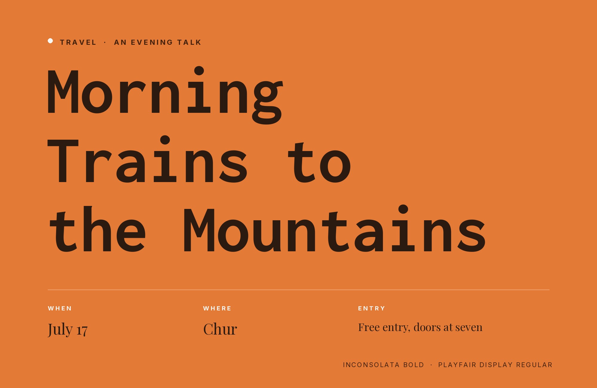 Inconsolata and Playfair Display font pairing: Inconsolata headline with Playfair Display body text