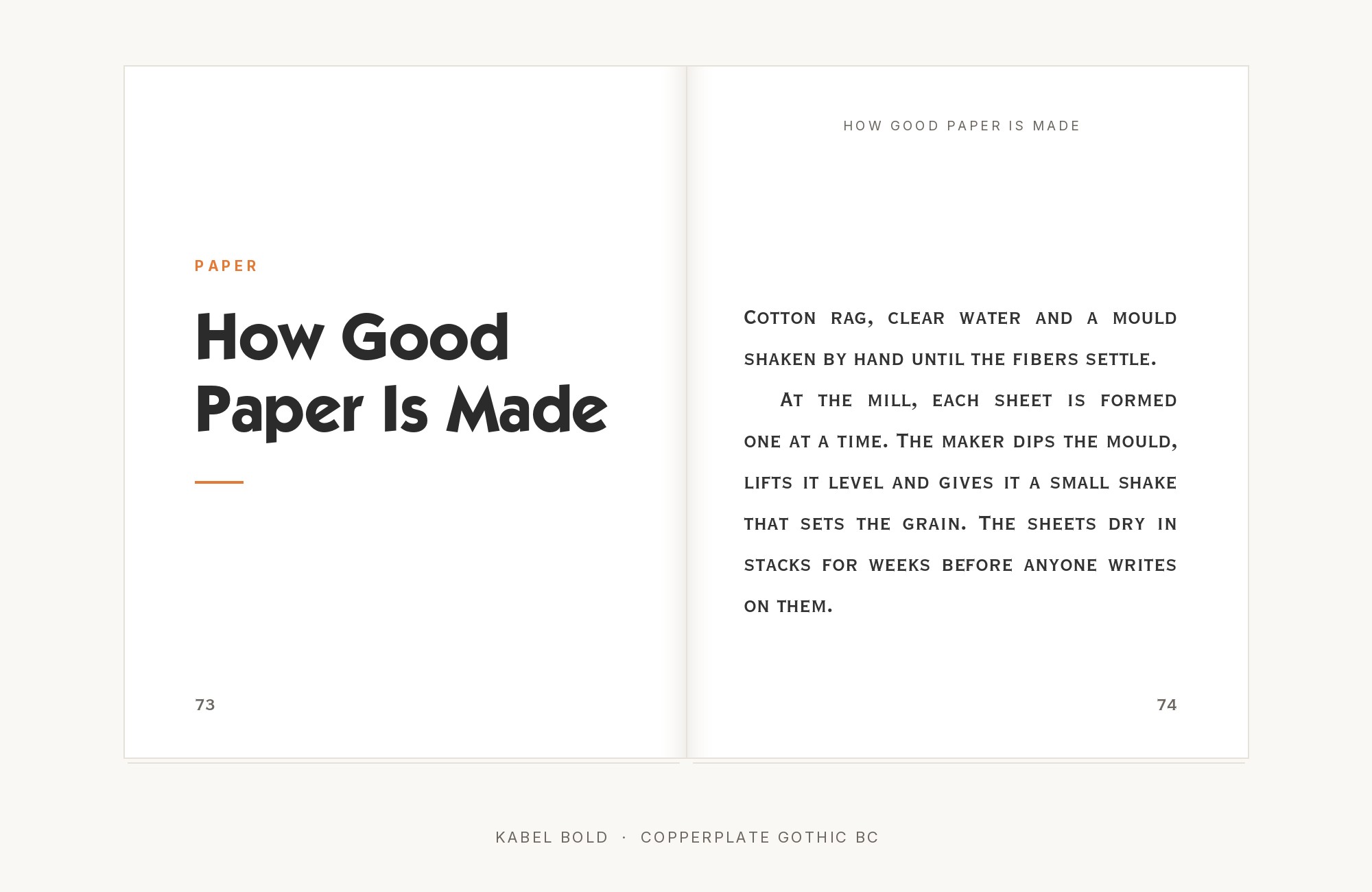 Kabel and Copperplate Gothic font pairing: Kabel headline with Copperplate Gothic body text
