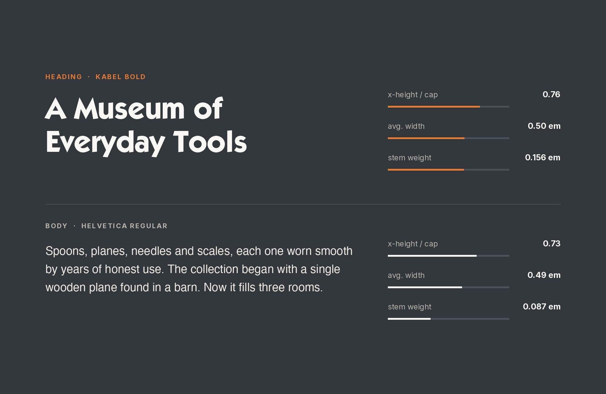 Kabel and Helvetica font pairing: Kabel headline with Helvetica body text