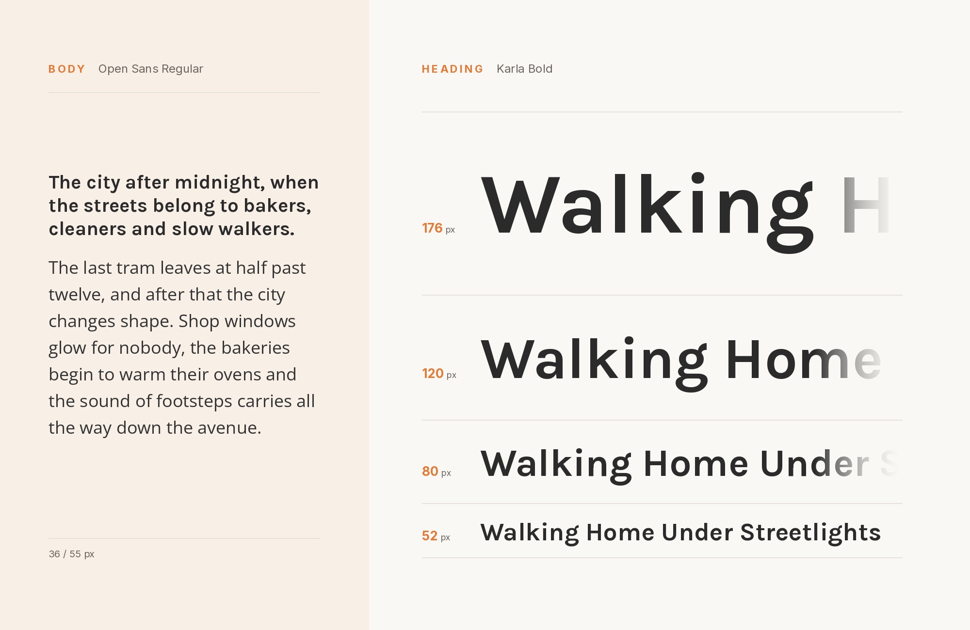 Karla and Open Sans font pairing: Karla headline with Open Sans body text