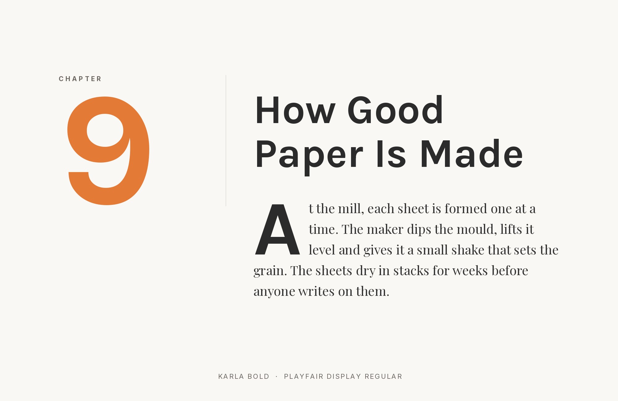 Karla and Playfair Display font pairing: Karla headline with Playfair Display body text