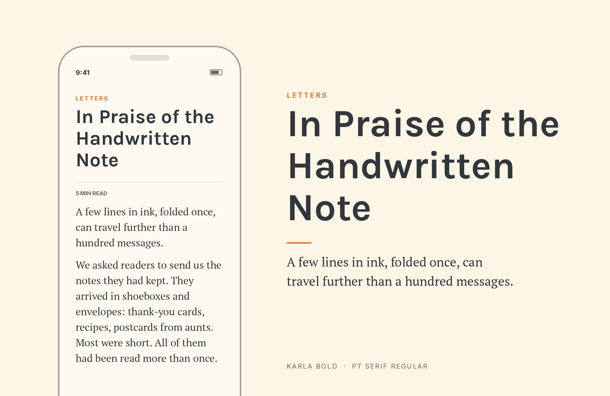 Karla and PT Serif font pairing: Karla headline with PT Serif body text