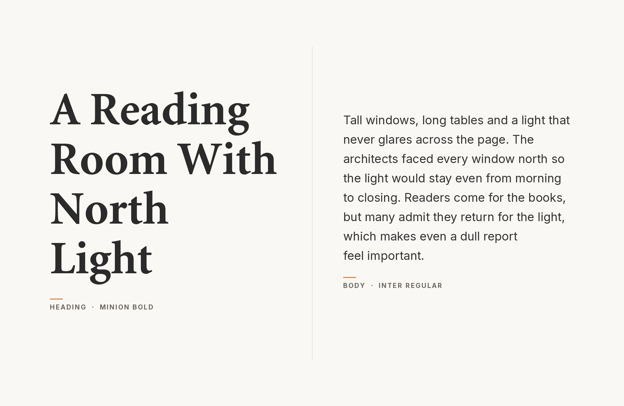 Minion and Inter font pairing: Minion headline with Inter body text