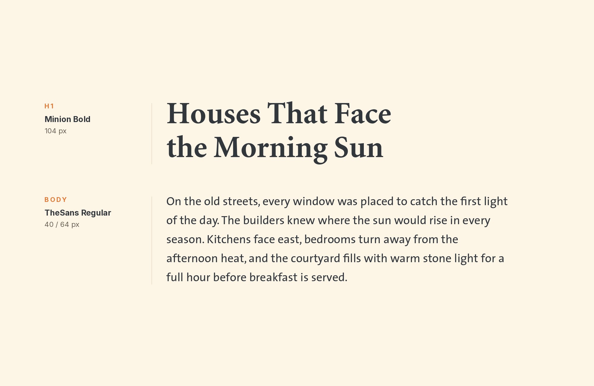 Minion and TheSans font pairing: Minion headline with TheSans body text