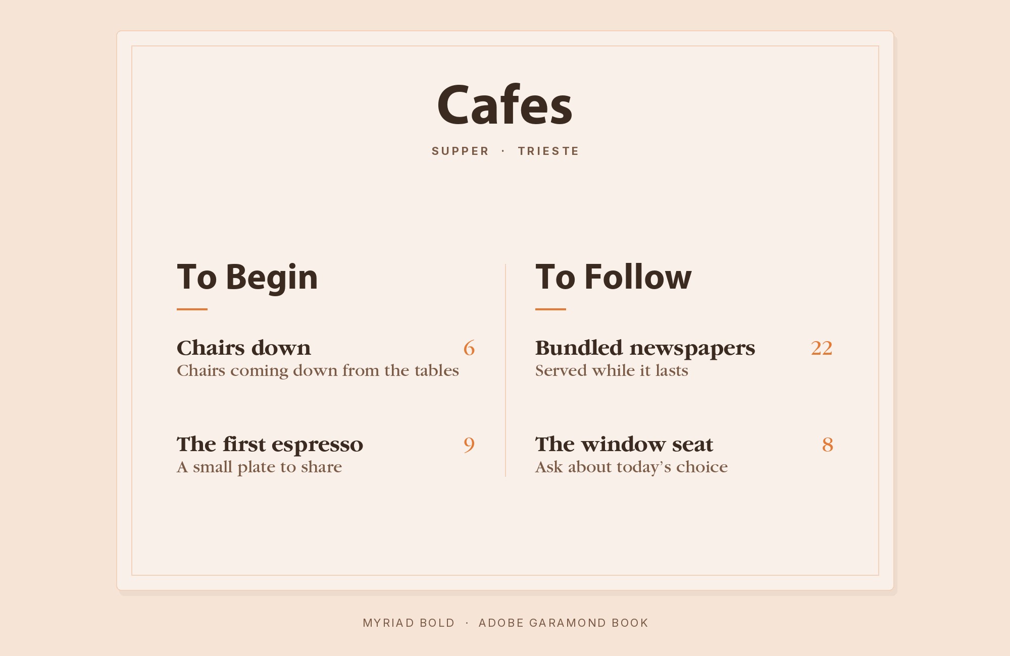 Myriad and Adobe Garamond font pairing: Myriad headline with Adobe Garamond body text