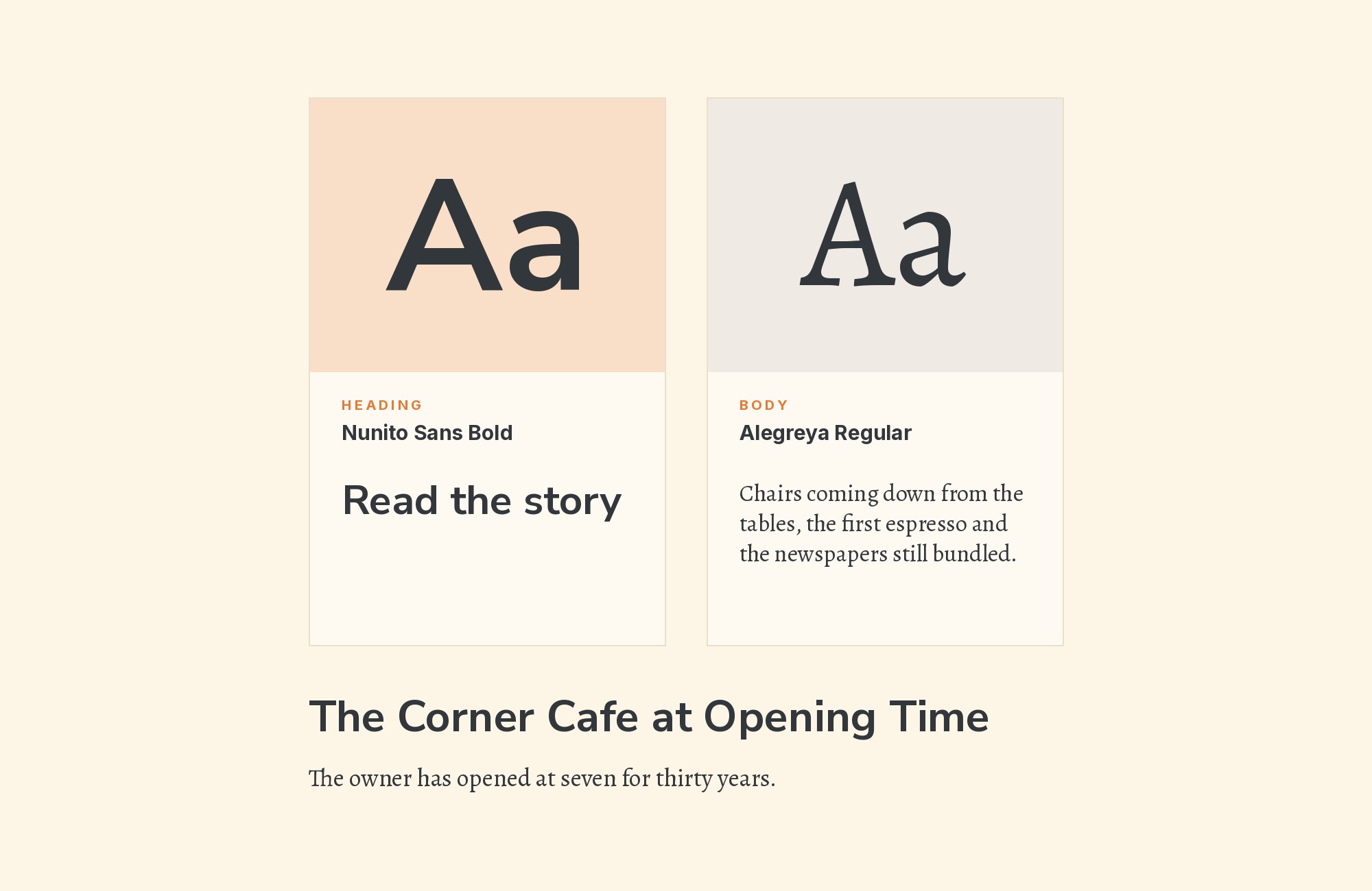 Nunito Sans and Alegreya font pairing: Nunito Sans headline with Alegreya body text