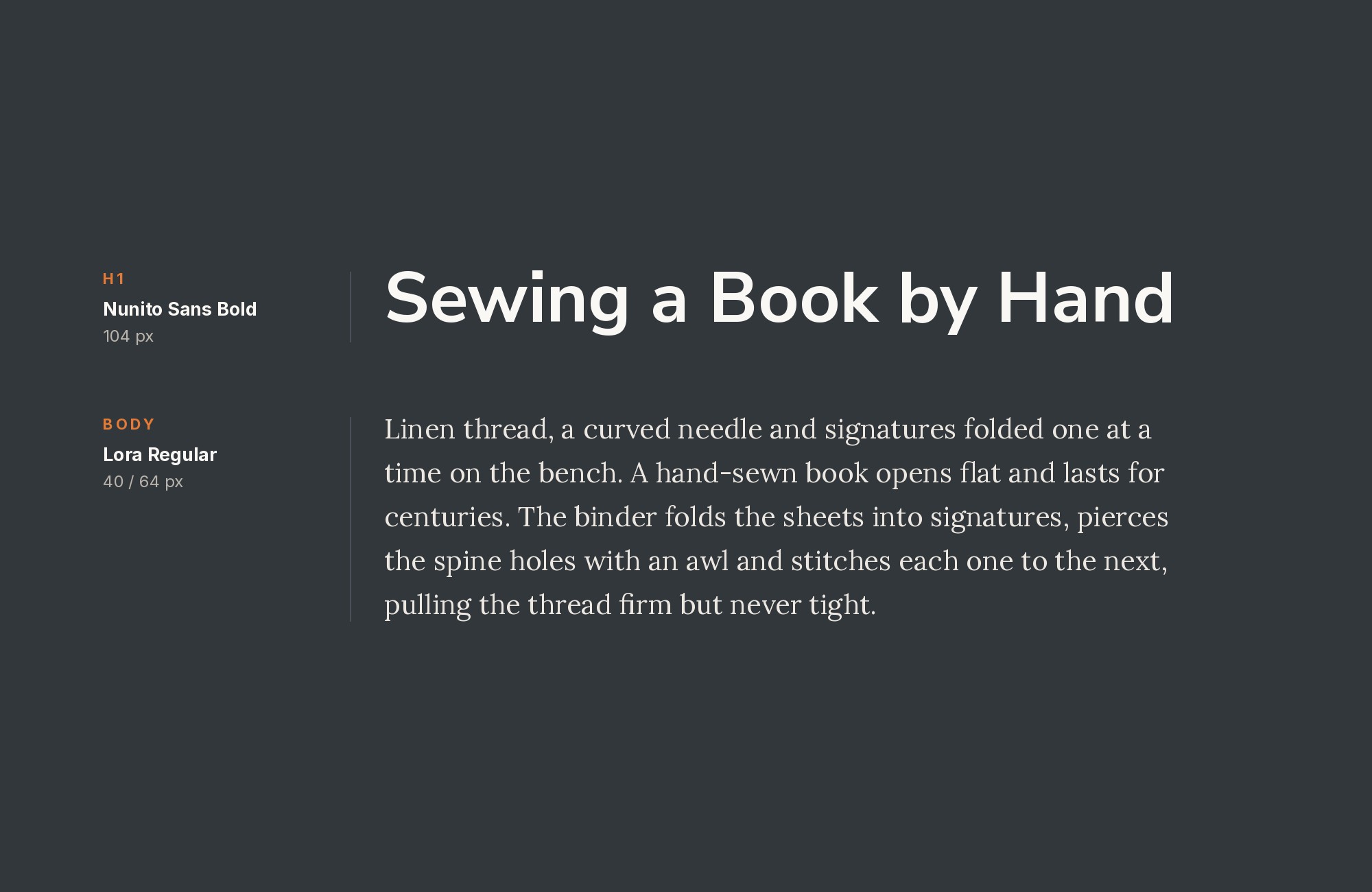 Nunito Sans and Lora font pairing: Nunito Sans headline with Lora body text