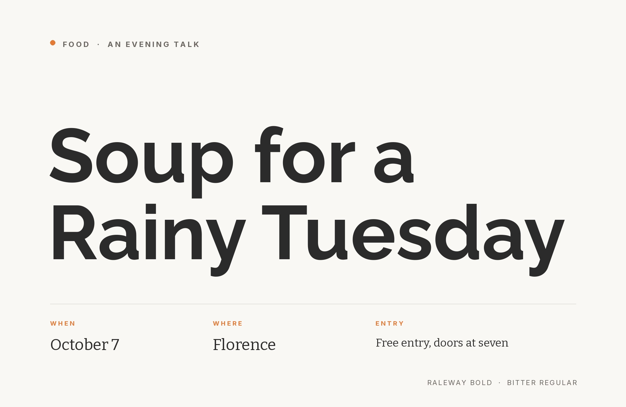 Raleway and Bitter font pairing: Raleway headline with Bitter body text