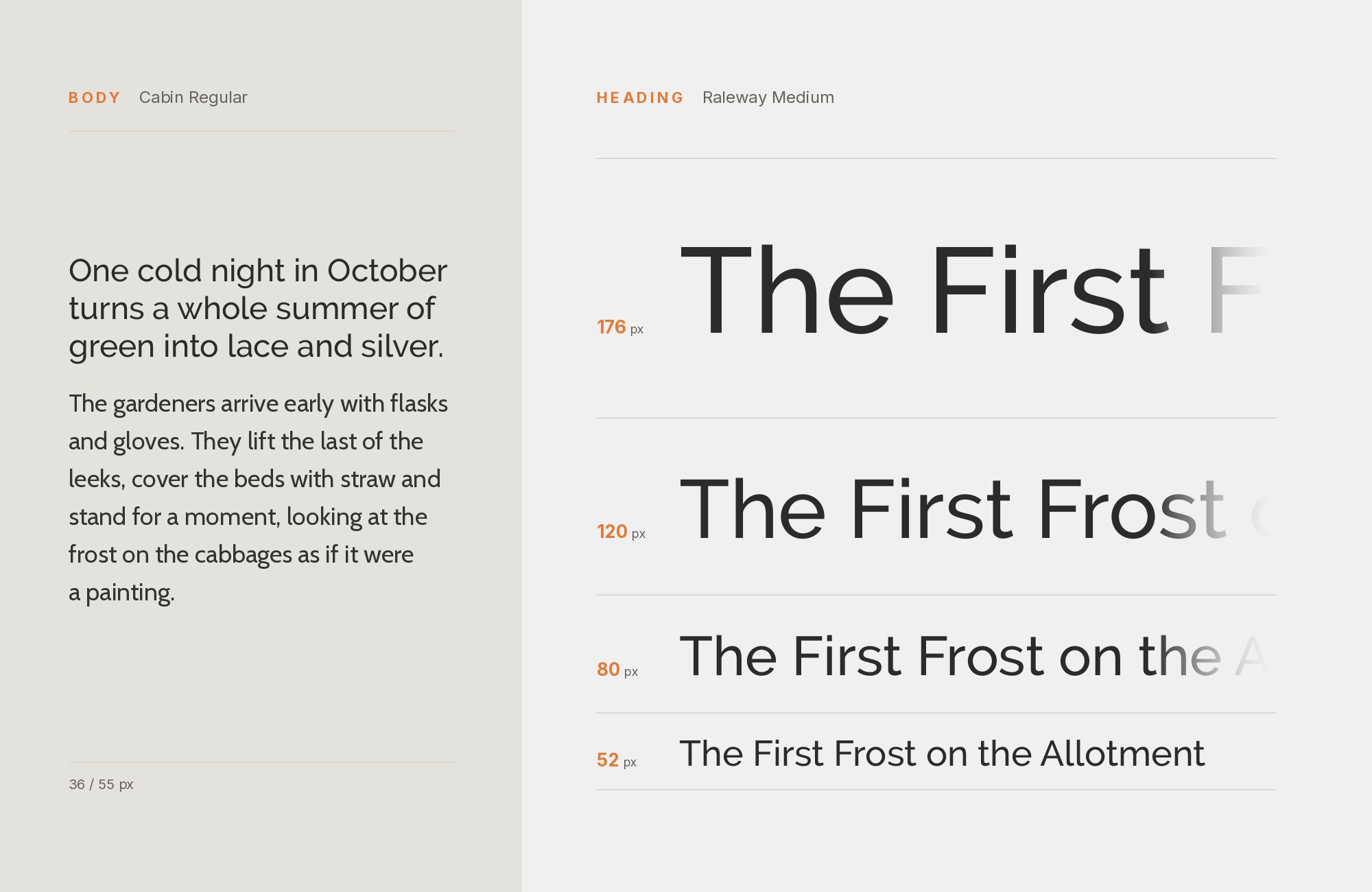 Raleway and Cabin font pairing: Raleway headline with Cabin body text