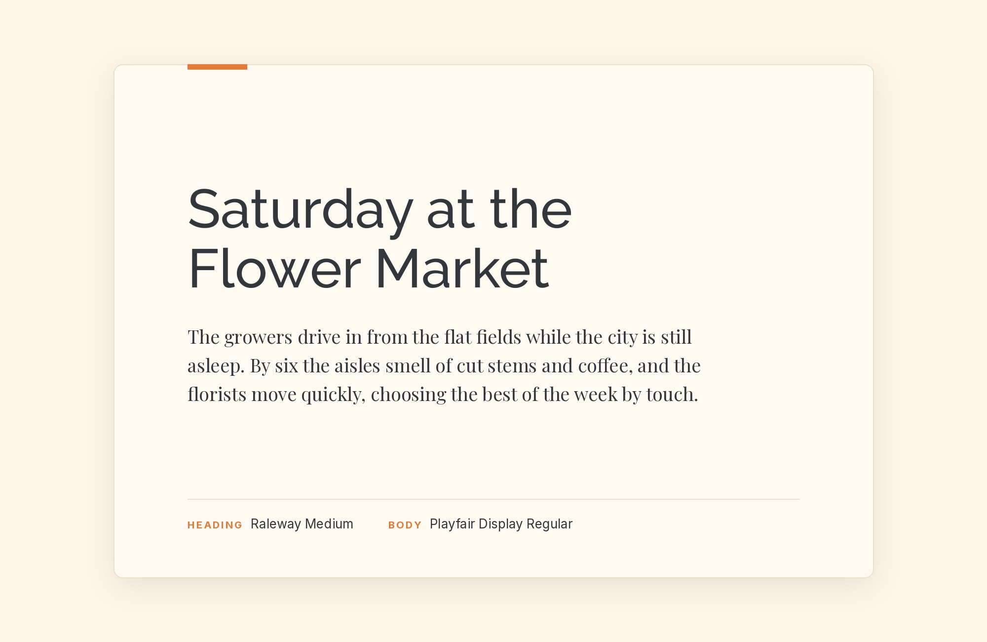 Raleway and Playfair Display font pairing: Raleway headline with Playfair Display body text