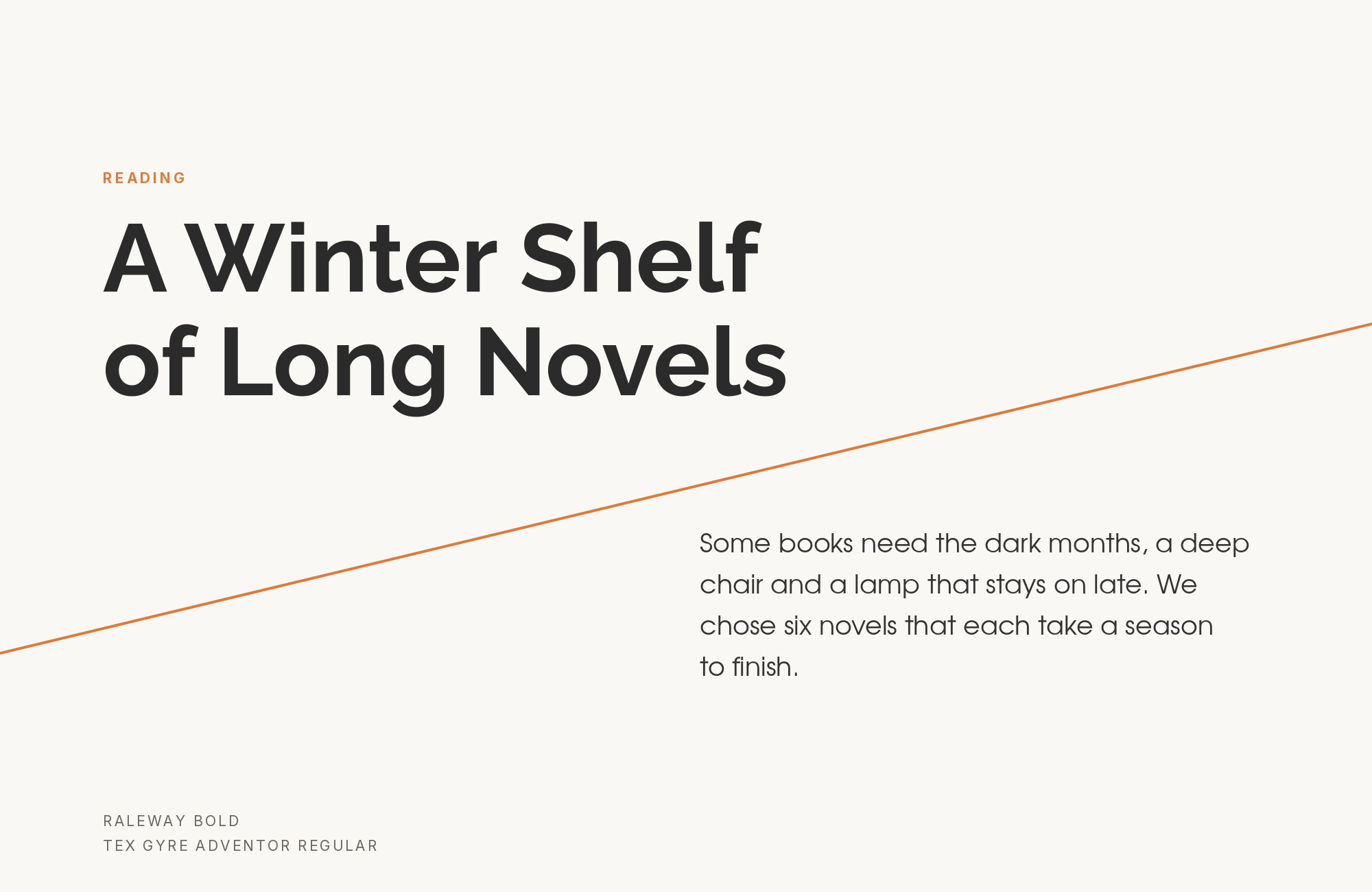 Raleway and TeX Gyre Adventor font pairing: Raleway headline with TeX Gyre Adventor body text