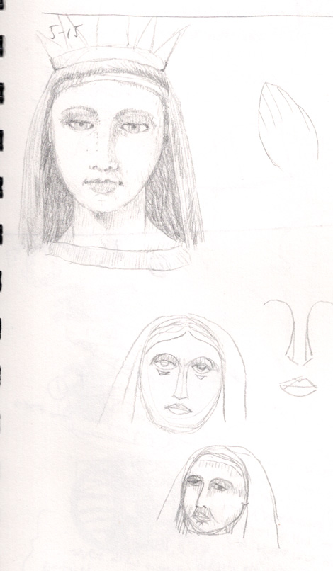 Another set of concept sketches for some devontial art about Mary as Our Lady of Sorrows and other ideas.