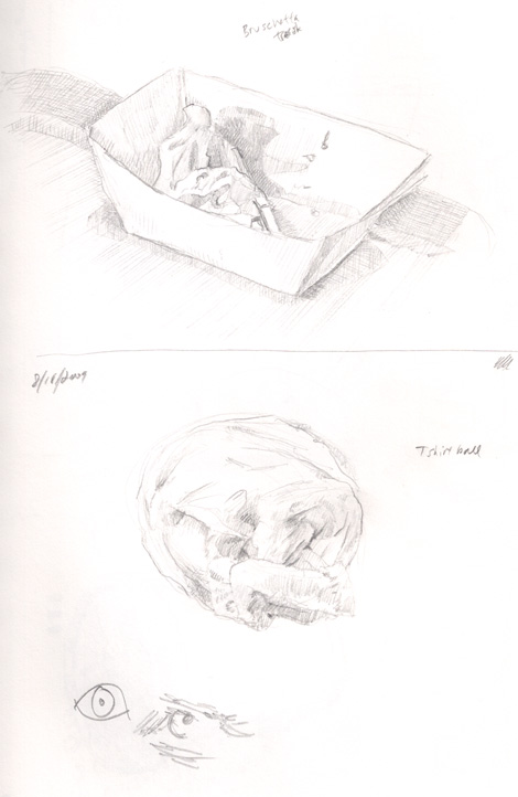 Lunchtime sketch: My lunch trash consisting of a paper boat and balled up napkins, giving new meaning to "trashy art".