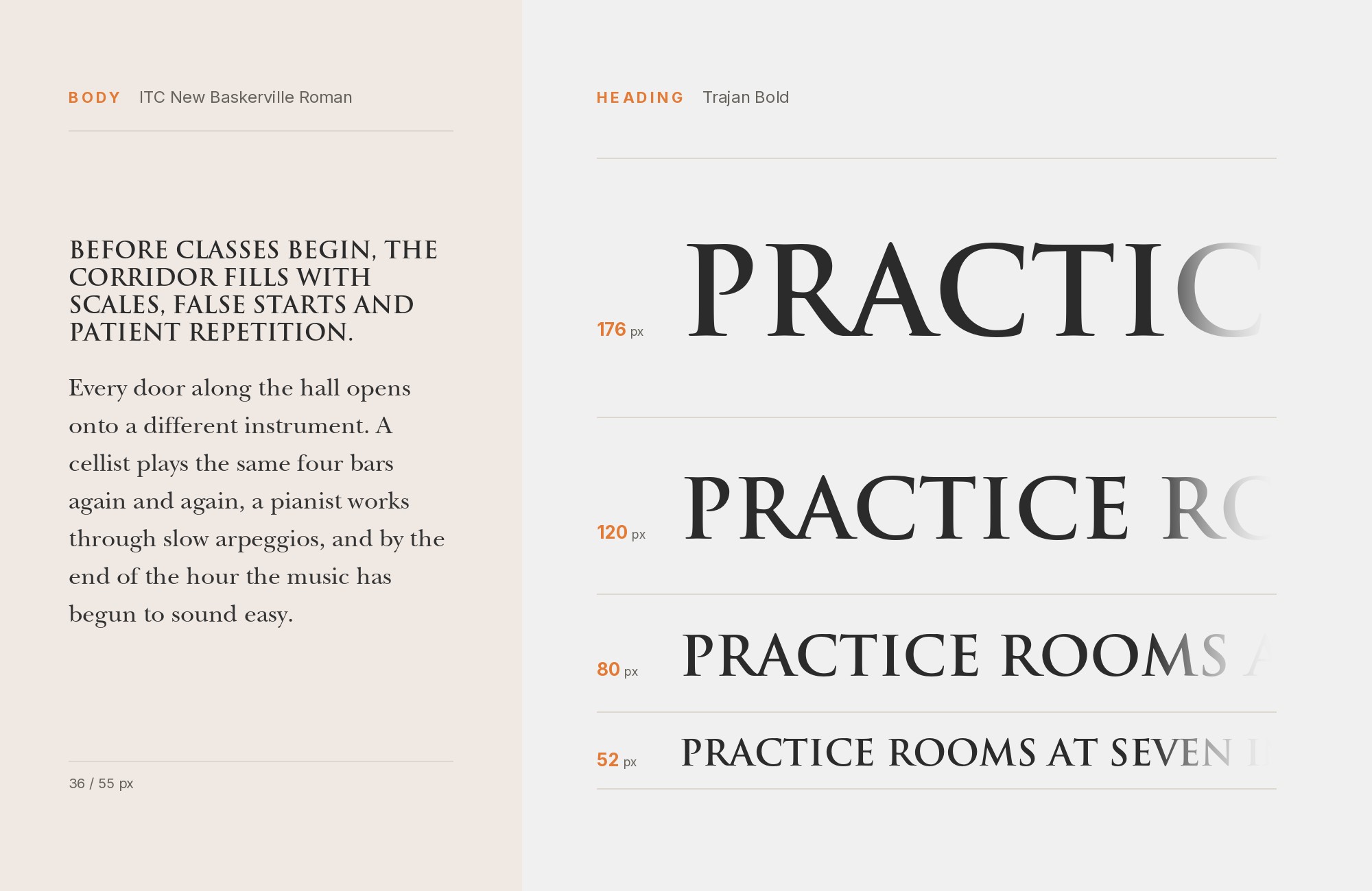 Trajan and ITC New Baskerville font pairing: Trajan headline with ITC New Baskerville body text