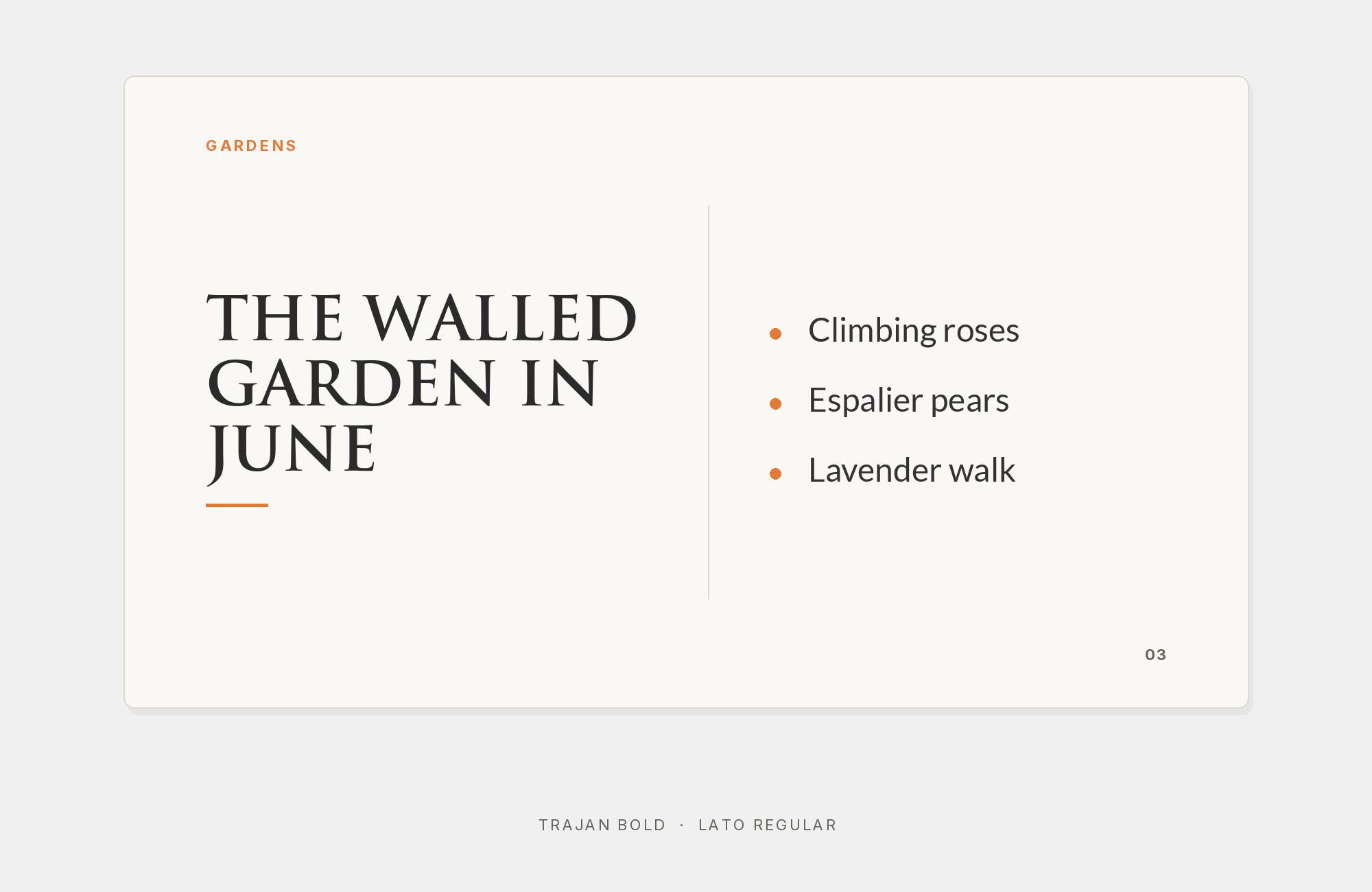 Trajan and Lato font pairing: Trajan headline with Lato body text