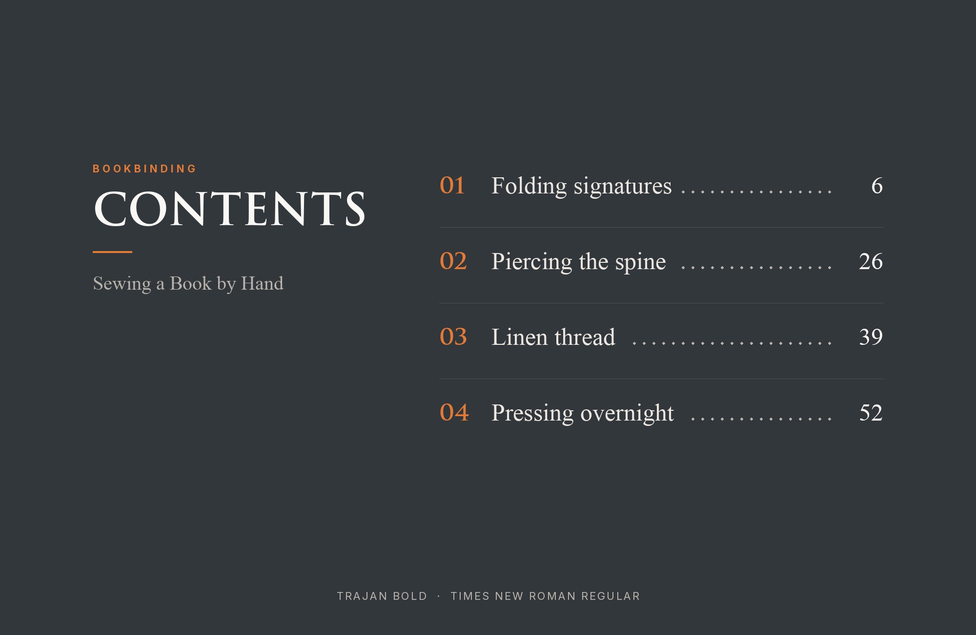 Trajan and Times New Roman font pairing: Trajan headline with Times New Roman body text
