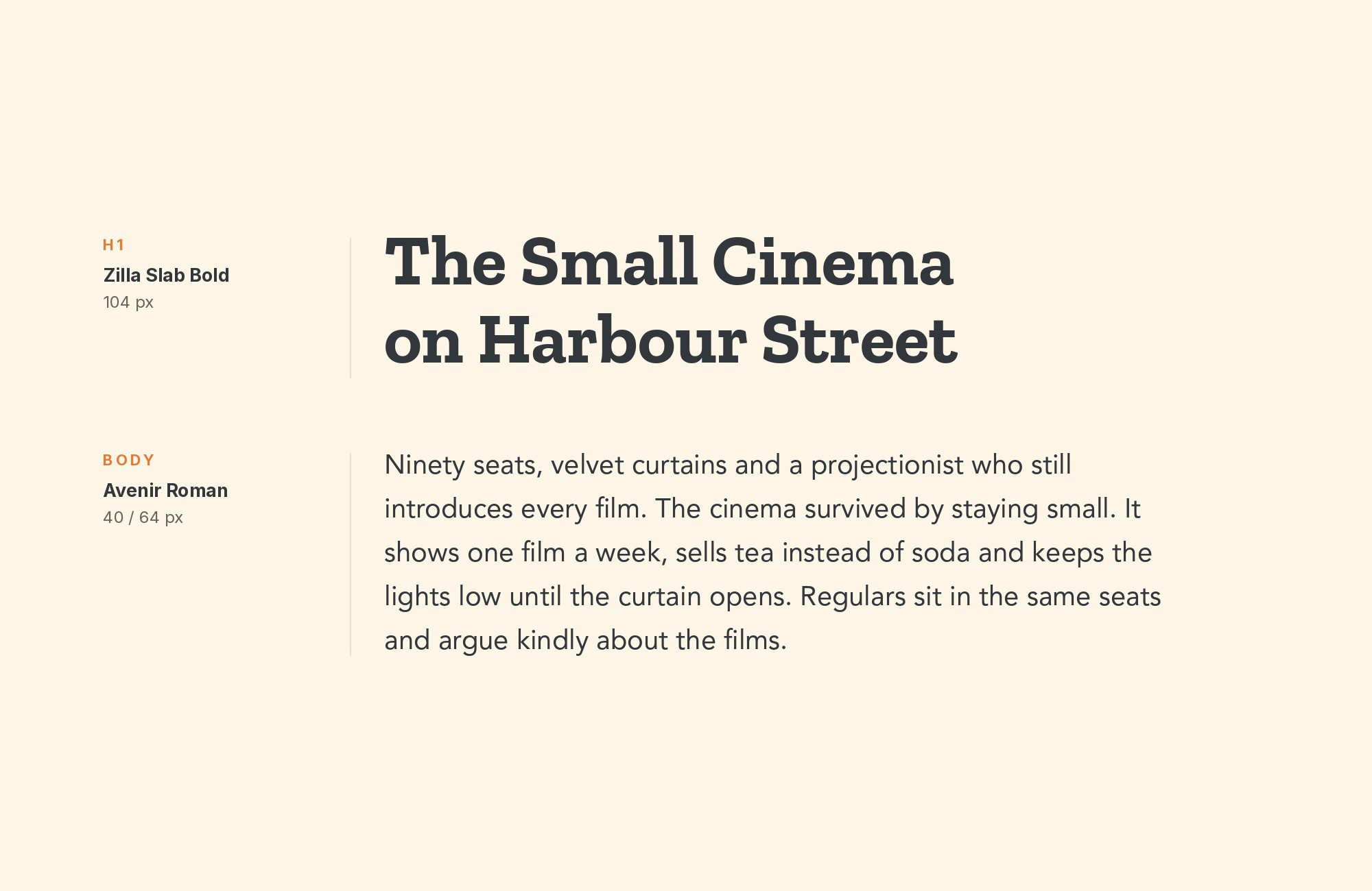 Zilla Slab and Avenir font pairing: Zilla Slab headline with Avenir body text