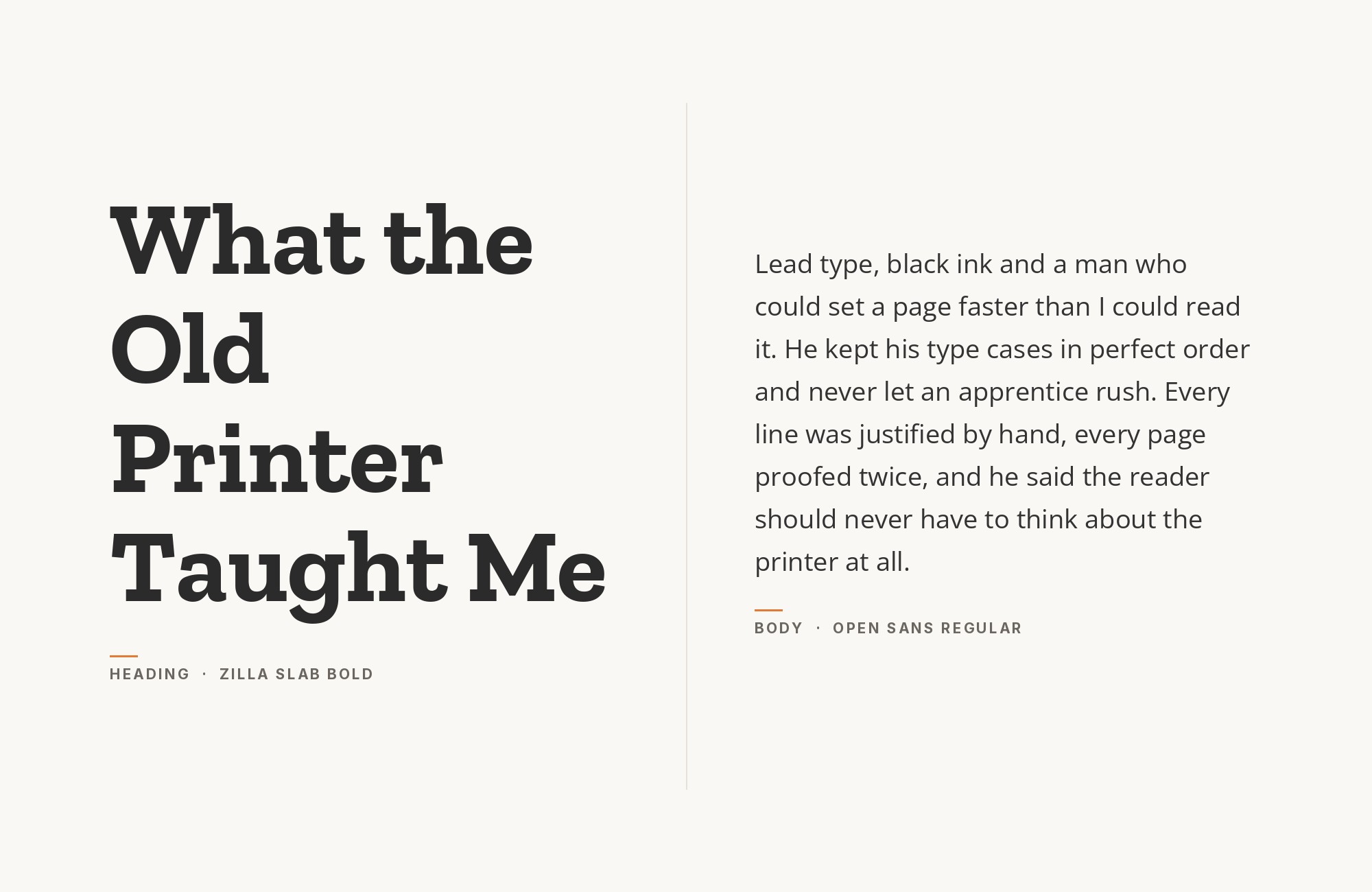 Zilla Slab and Open Sans font pairing: Zilla Slab headline with Open Sans body text