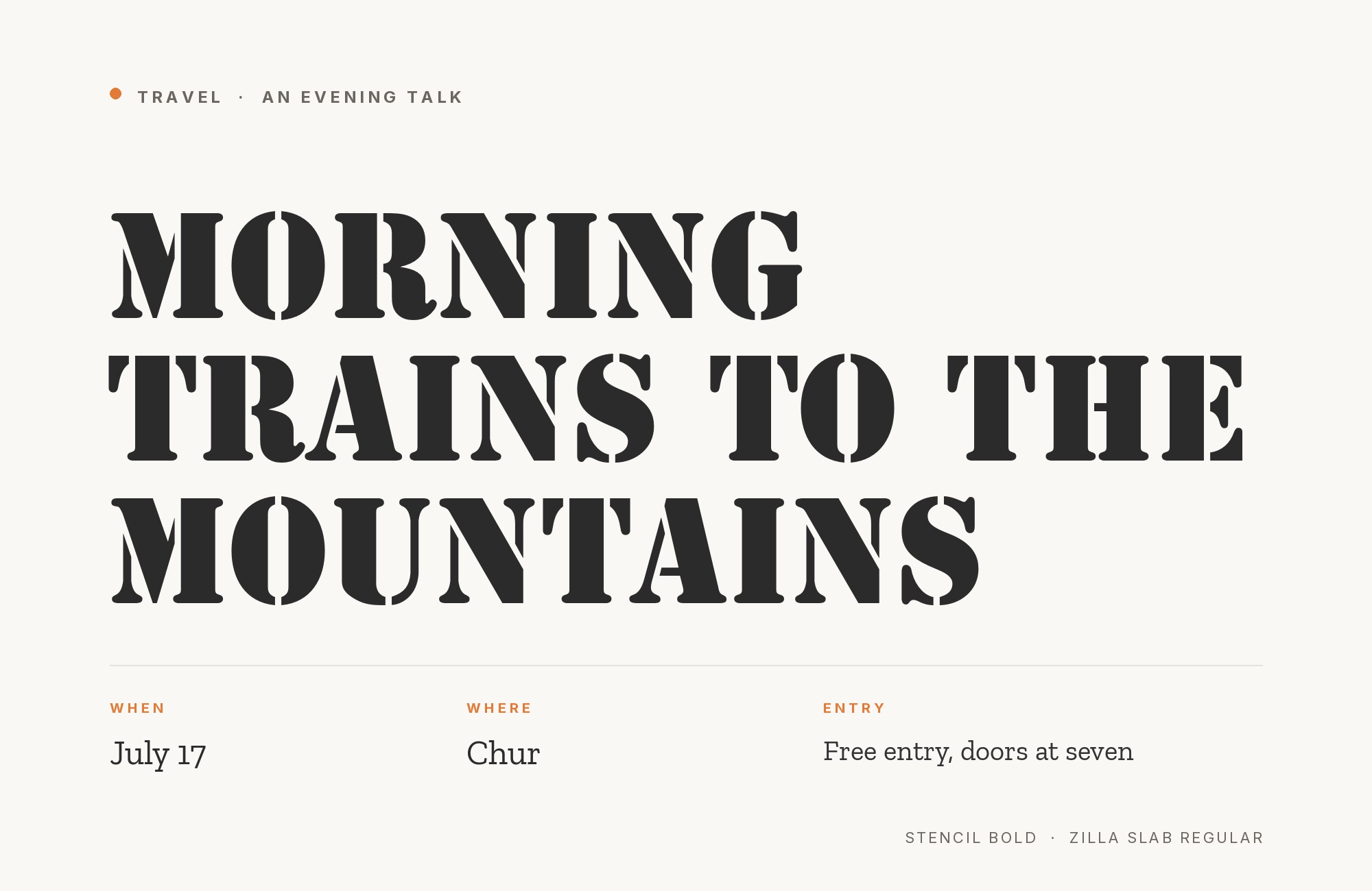 Zilla Slab and Stencil font pairing: Stencil headline with Zilla Slab body text