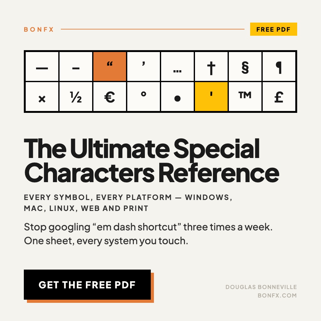 The Ultimate Special Characters Reference - free PDF from BonFX