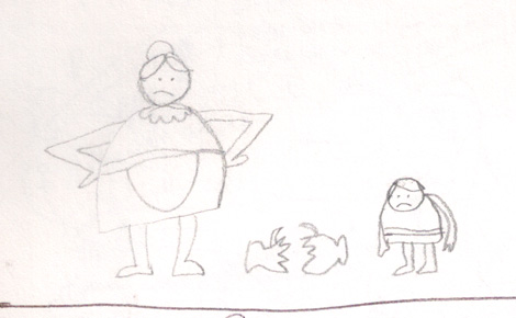 "Bad little kids breaks vase but is truly sorry, so mom is not too mad", or something like that.