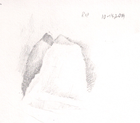 Sketch of a ripped napkin, a simple study in tonal values.