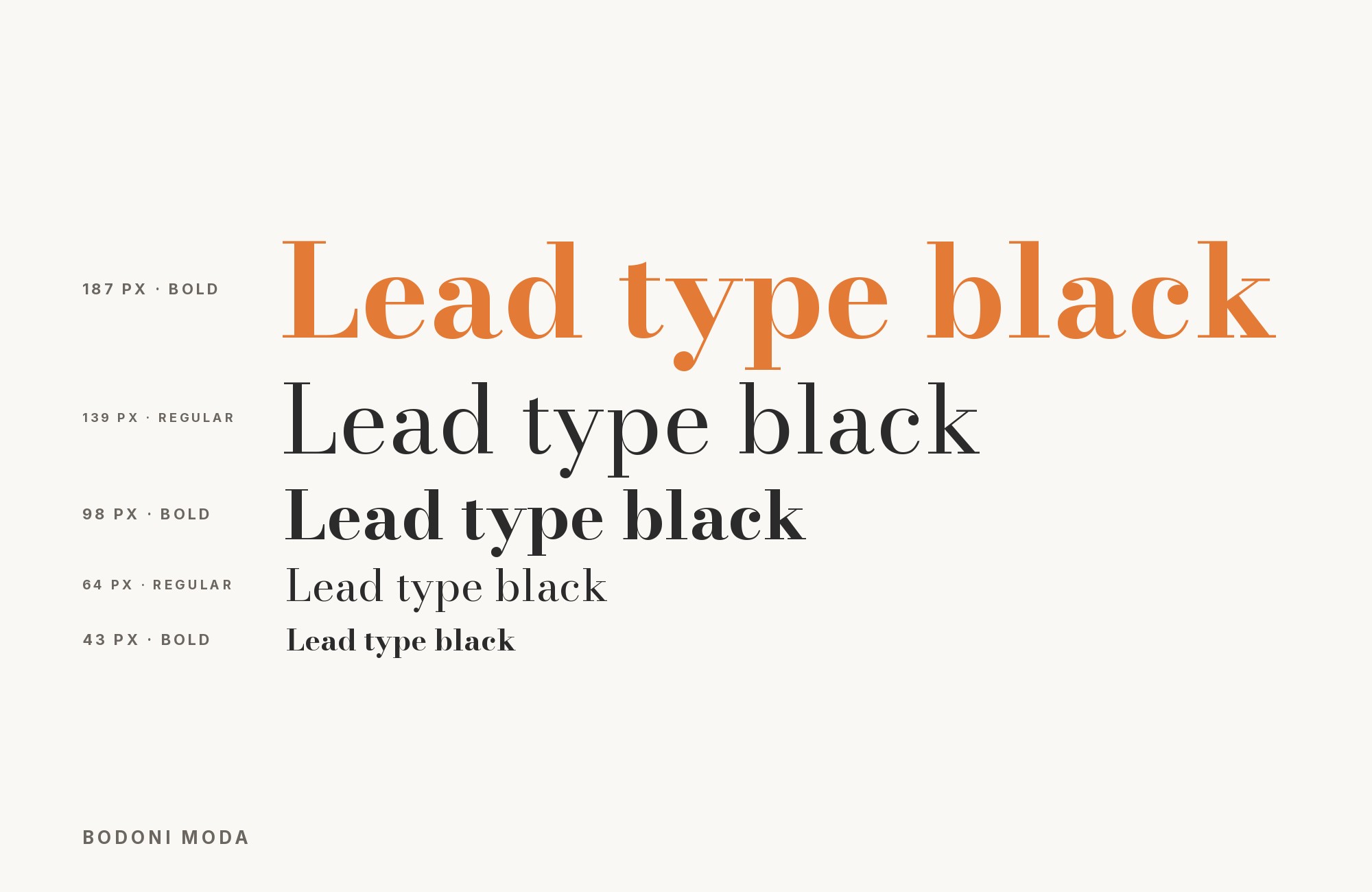 Bodoni Moda type specimen