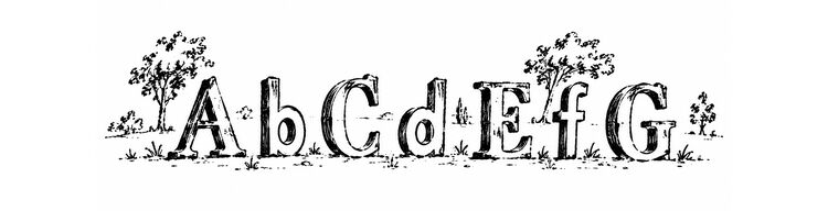 Pen-and-ink pocket-book vignette showing A, b, C, d, E, f, and G as letterform monuments
