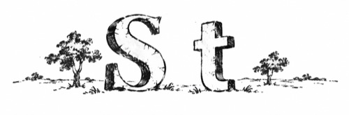 Pen-and-ink enlargement of a half-inch-tall book vignette showing the letterforms S and t, from a late-18th-century pocket book